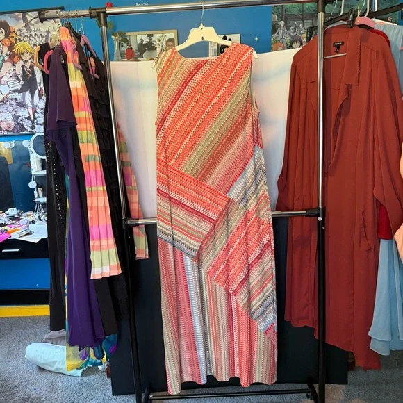 Chico's Size 3 Island Breeze Red/Orange Patterned tank Tamra Maxi Dress - Picture 7 of 8